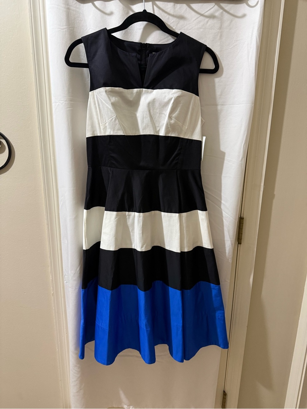 Kate Spade Sleeveless Midi Dress in Black, White & Blue
